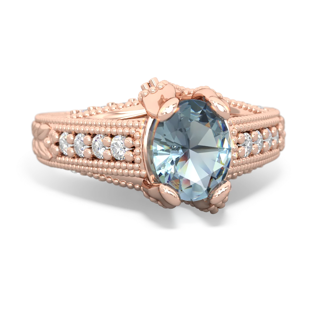Aquamarine Antique Style Milgrain Diamond 14K Rose Gold ring R2028