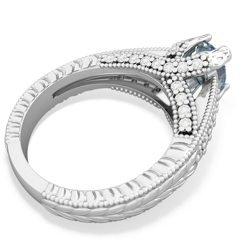 Aquamarine Antique Style Milgrain Diamond 14K White Gold ring R2028