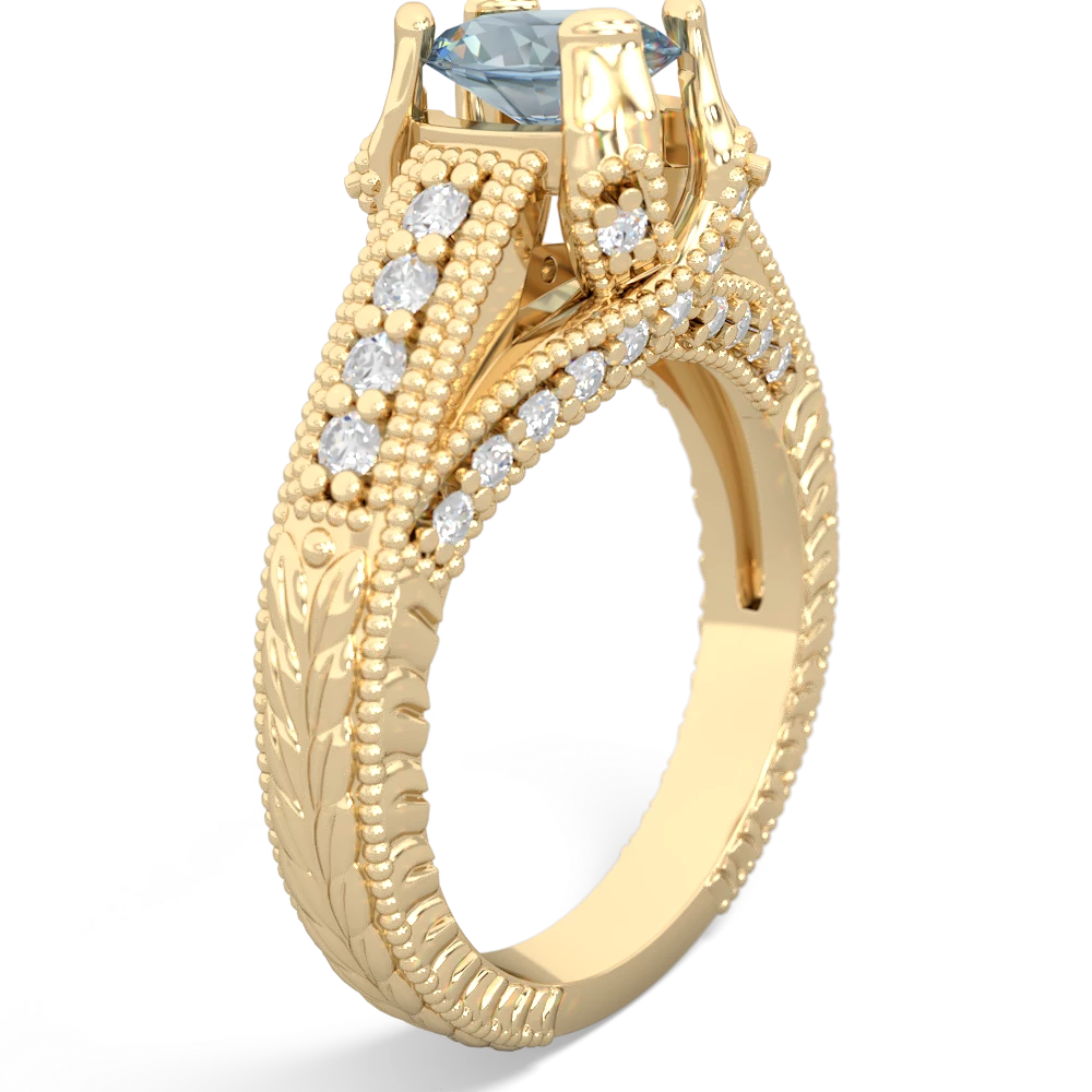 Aquamarine Antique Style Milgrain Diamond 14K Yellow Gold ring R2028