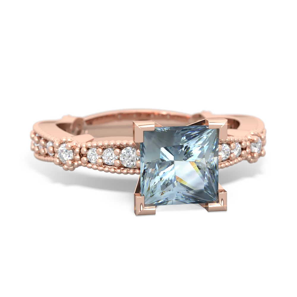 Aquamarine Sparkling Tiara 6Mm Princess 14K Rose Gold ring R26296SQ