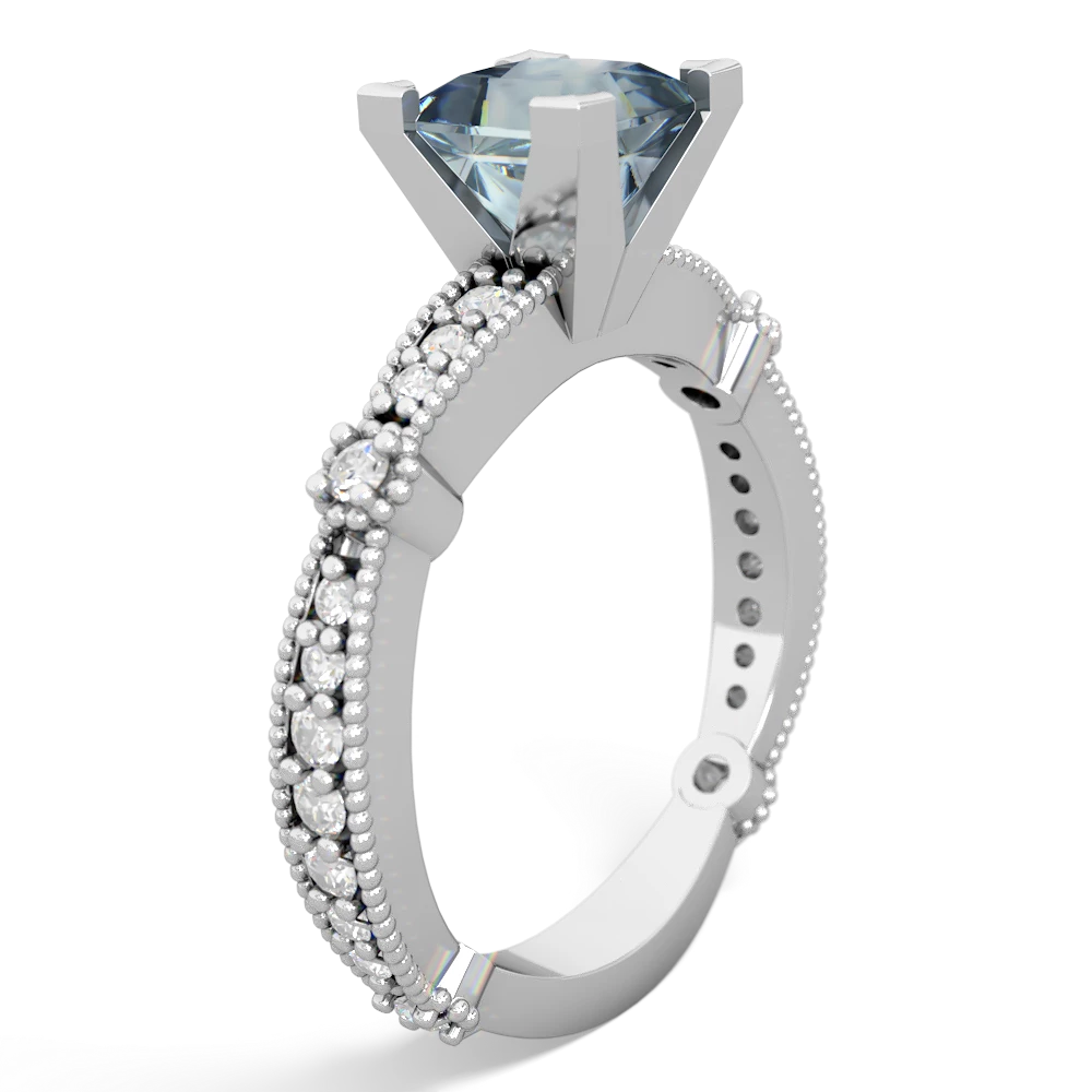 Aquamarine Sparkling Tiara 6Mm Princess 14K White Gold ring R26296SQ