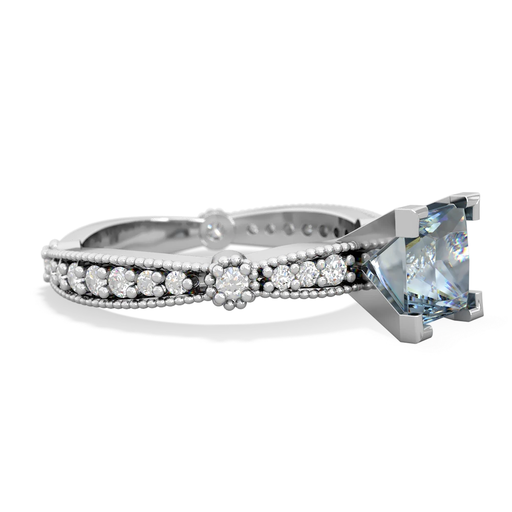 Aquamarine Sparkling Tiara 6Mm Princess 14K White Gold ring R26296SQ