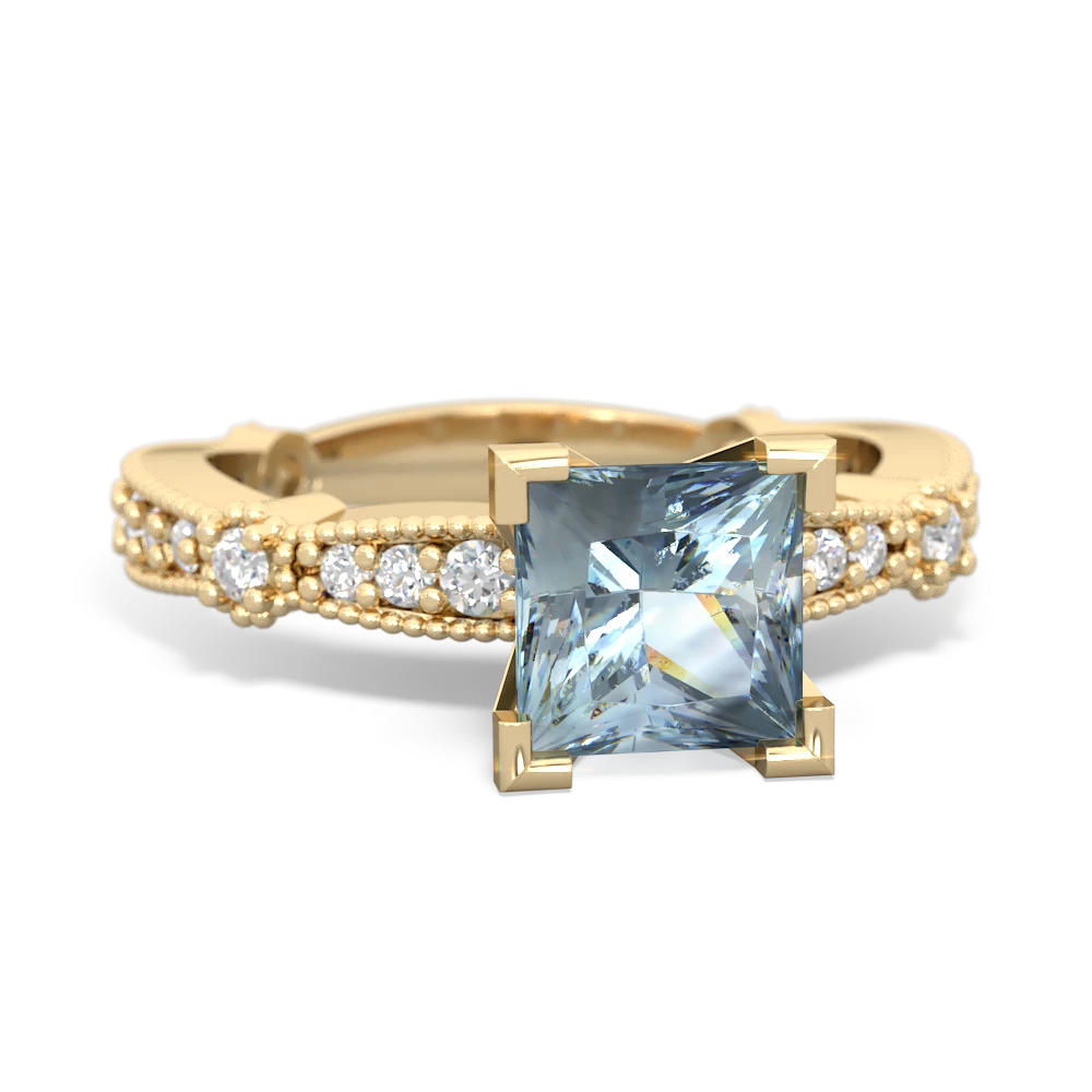 Aquamarine Sparkling Tiara 6Mm Princess 14K Yellow Gold ring R26296SQ