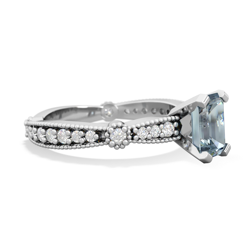 Aquamarine Sparkling Tiara 7X5mm Emerald-Cut 14K White Gold ring R26297EM