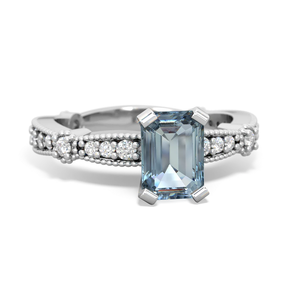 Aquamarine Sparkling Tiara 7X5mm Emerald-Cut 14K White Gold ring R26297EM