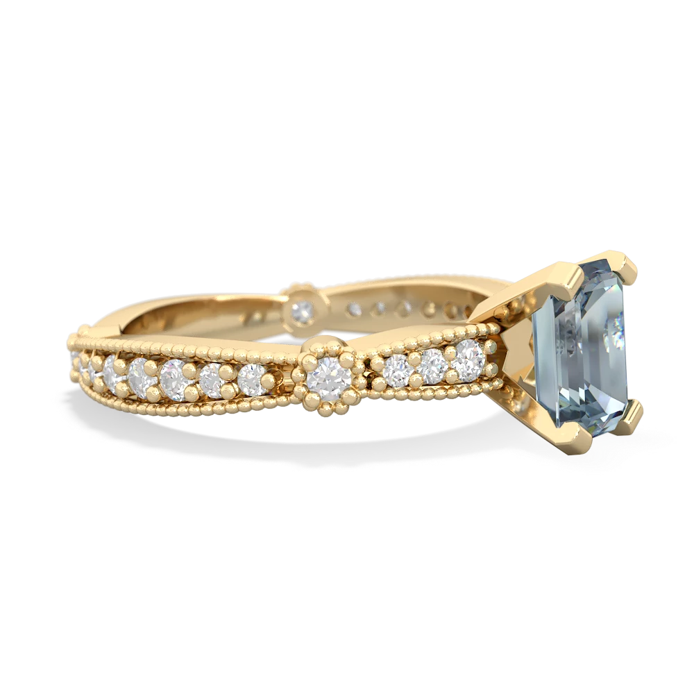 Aquamarine Sparkling Tiara 7X5mm Emerald-Cut 14K Yellow Gold ring R26297EM