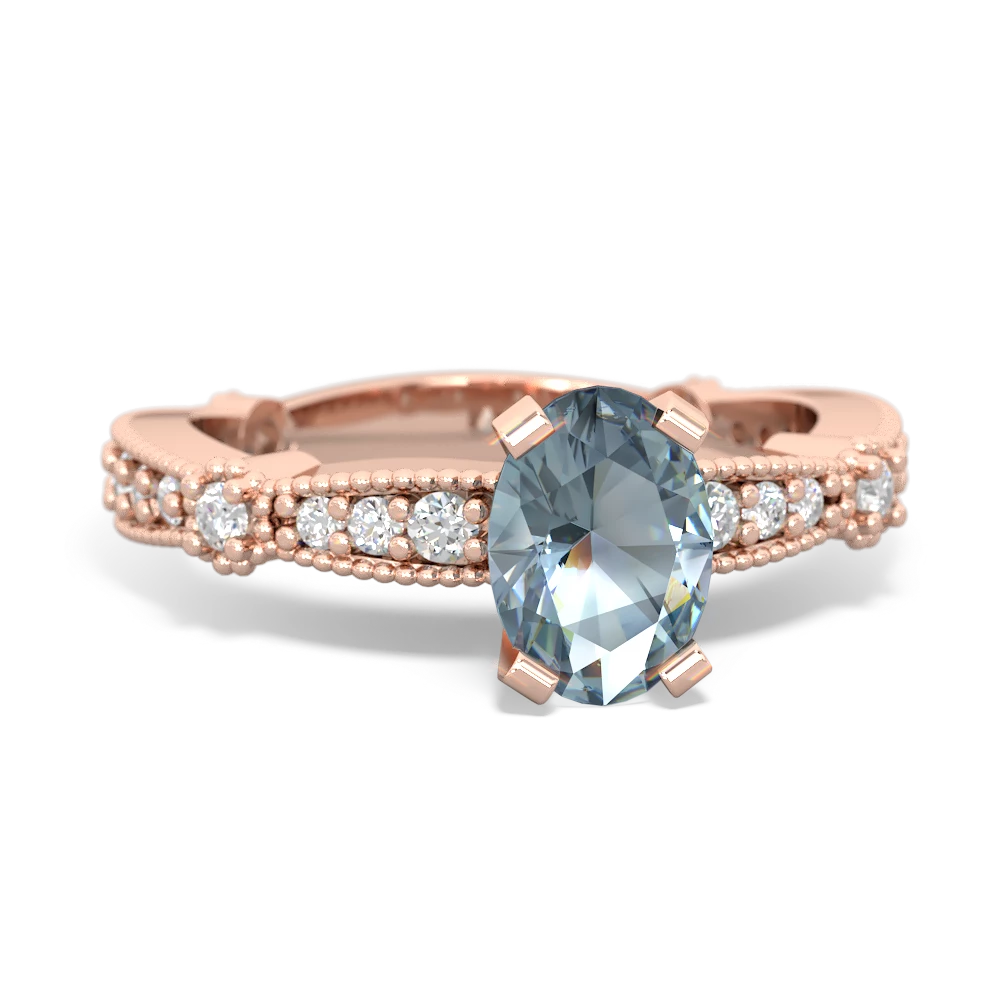 Aquamarine Sparkling Tiara 7X5mm Oval 14K Rose Gold ring R26297VL