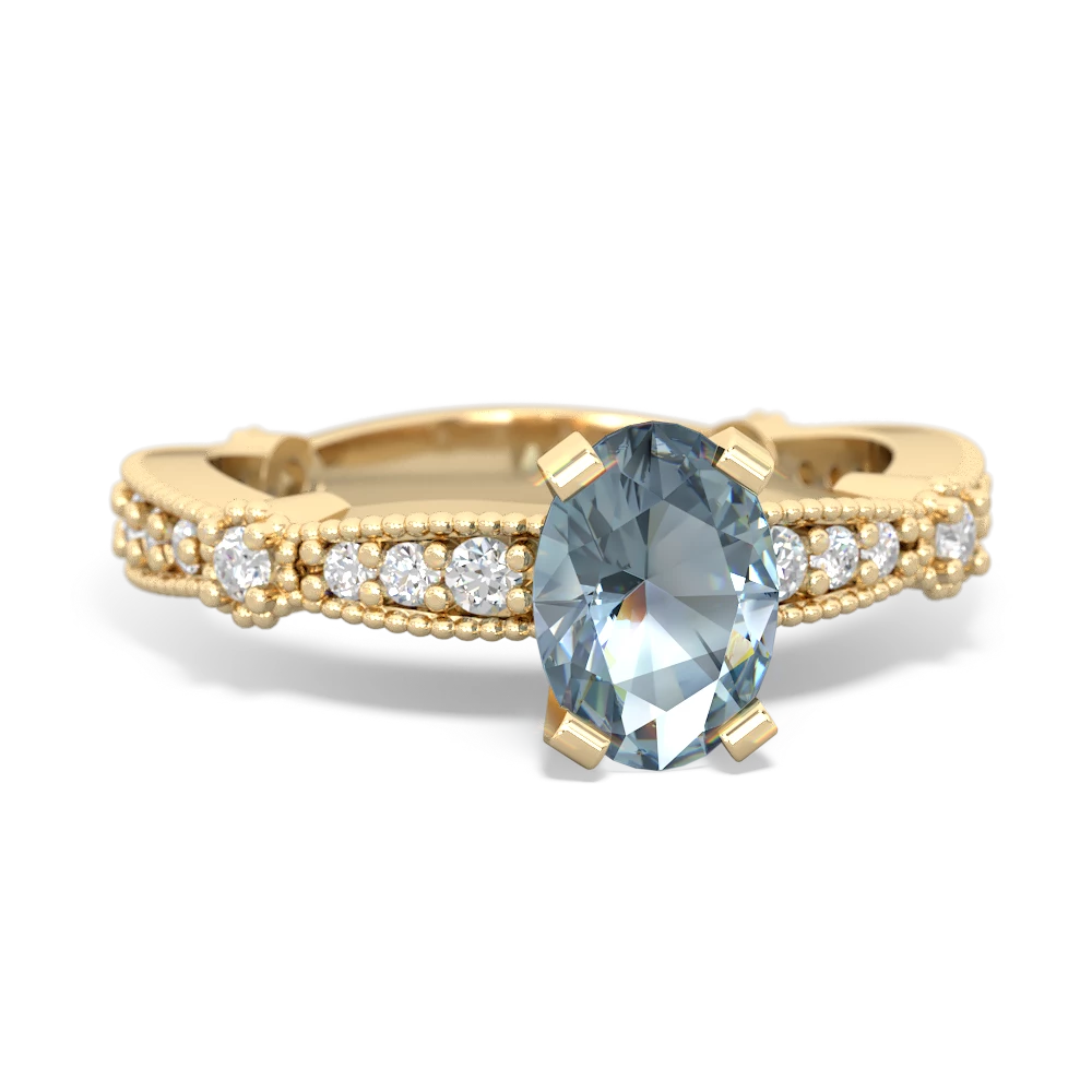 Aquamarine Sparkling Tiara 7X5mm Oval 14K Yellow Gold ring R26297VL