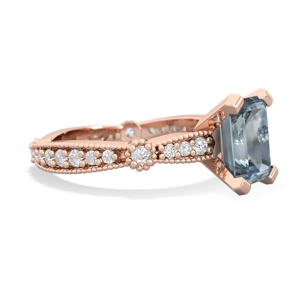 Aquamarine Sparkling Tiara 8X6 Emerald-Cut 14K Rose Gold ring R26298EM