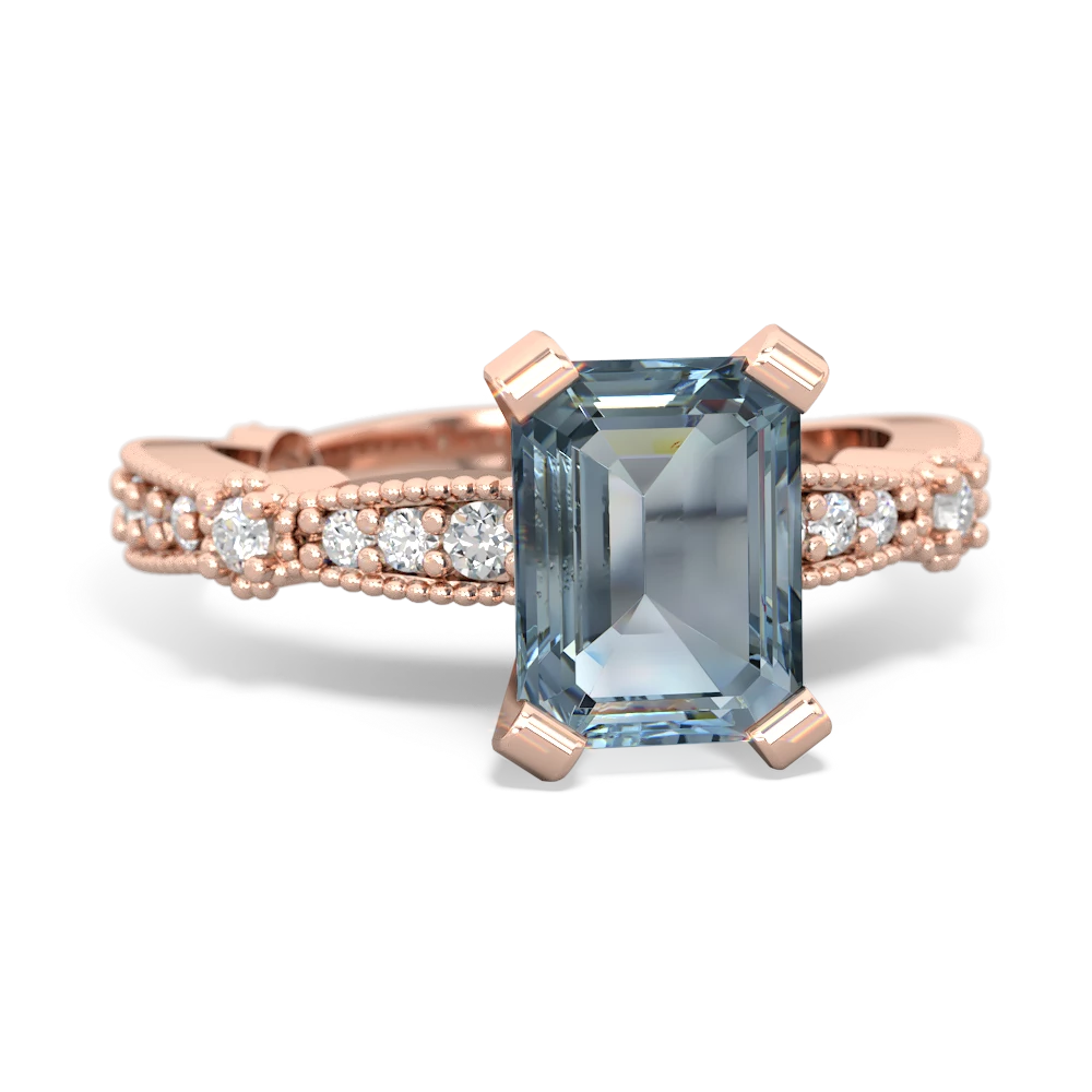 Aquamarine Sparkling Tiara 8X6 Emerald-Cut 14K Rose Gold ring R26298EM