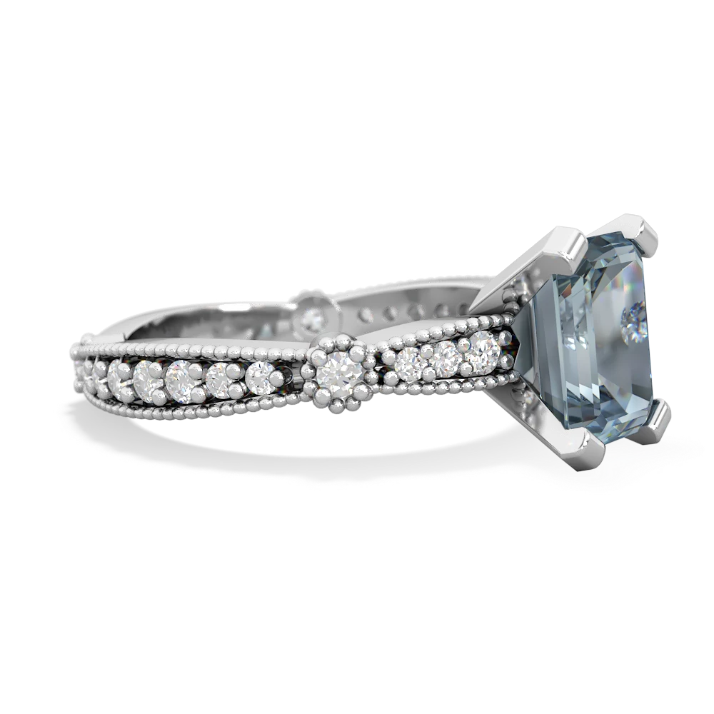 Aquamarine Sparkling Tiara 8X6 Emerald-Cut 14K White Gold ring R26298EM