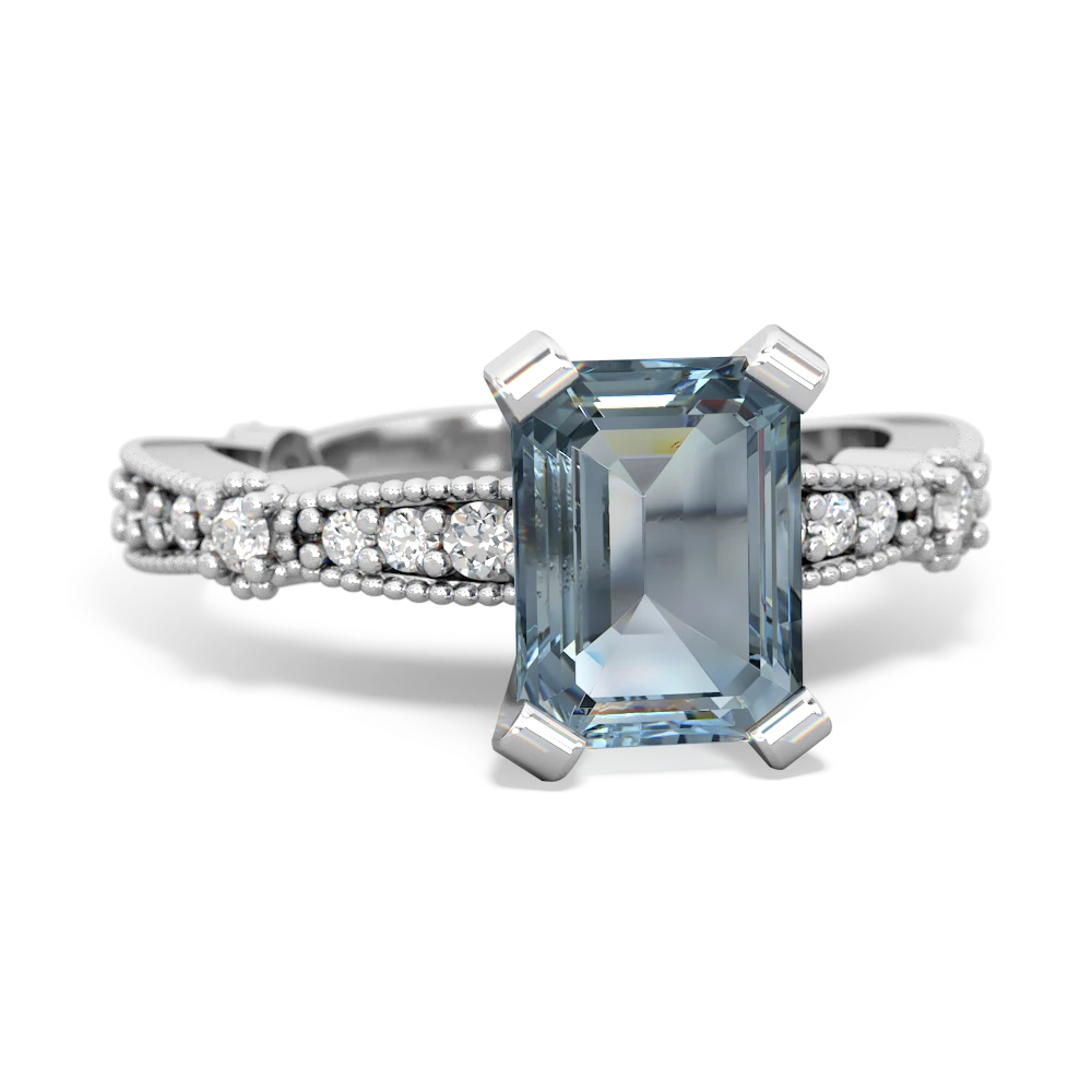 Aquamarine Sparkling Tiara 8X6 Emerald-Cut 14K White Gold ring R26298EM