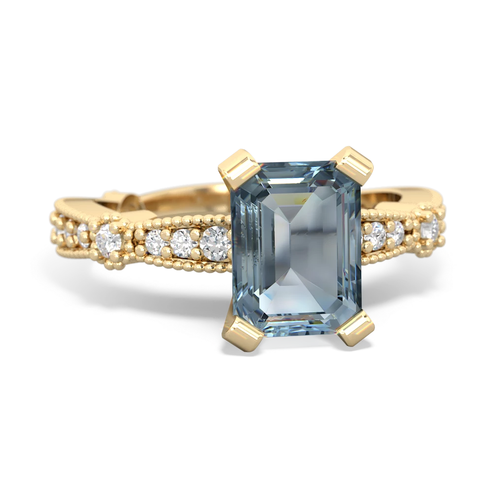 Aquamarine Sparkling Tiara 8X6 Emerald-Cut 14K Yellow Gold ring R26298EM