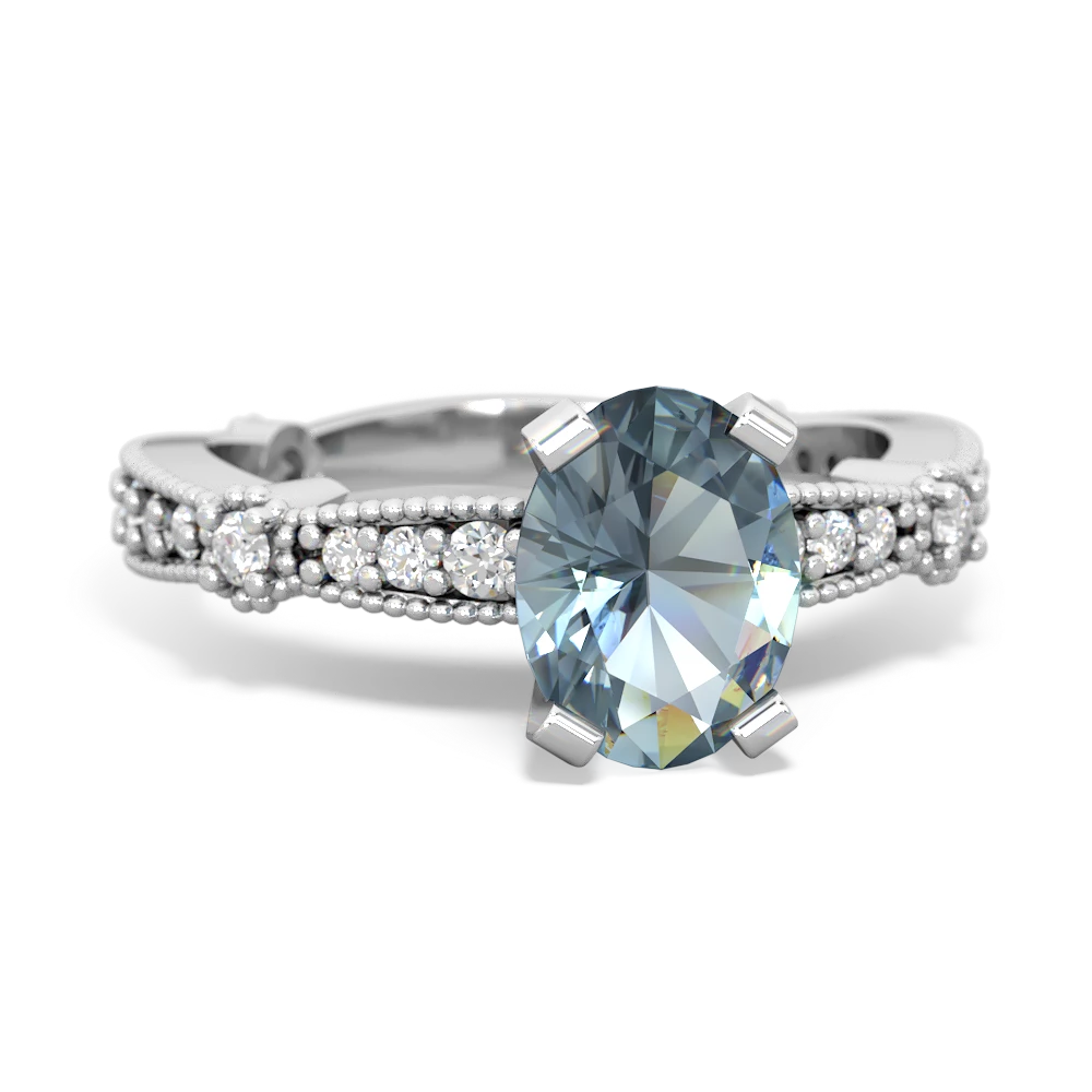 Aquamarine Sparkling Tiara 8X6 Oval 14K White Gold ring R26298VL