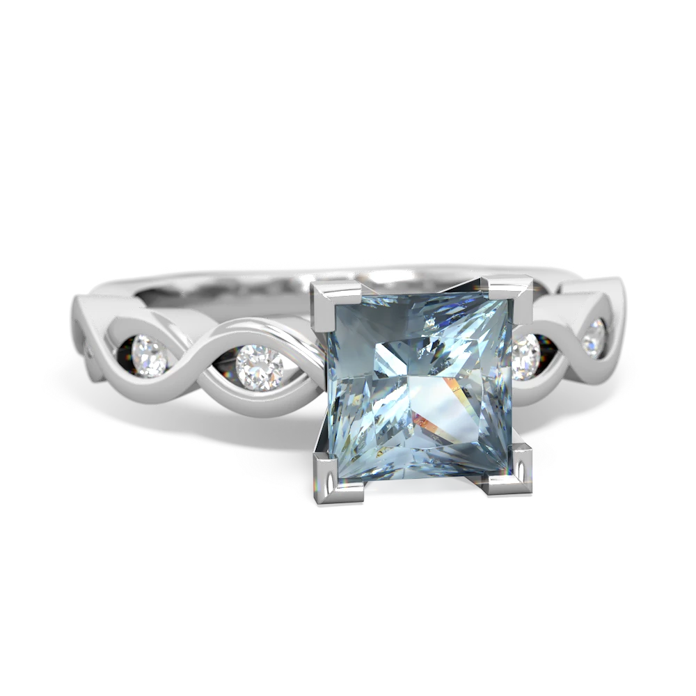 Aquamarine Infinity 6Mm Princess Engagement 14K White Gold ring R26316SQ