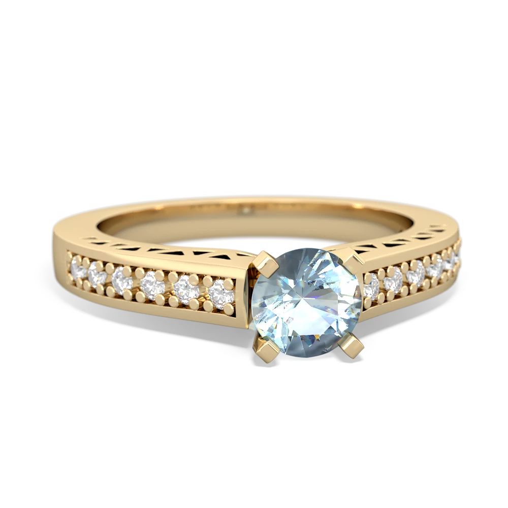 Aquamarine Art Deco Engagement 5Mm Round 14K Yellow Gold ring R26355RD