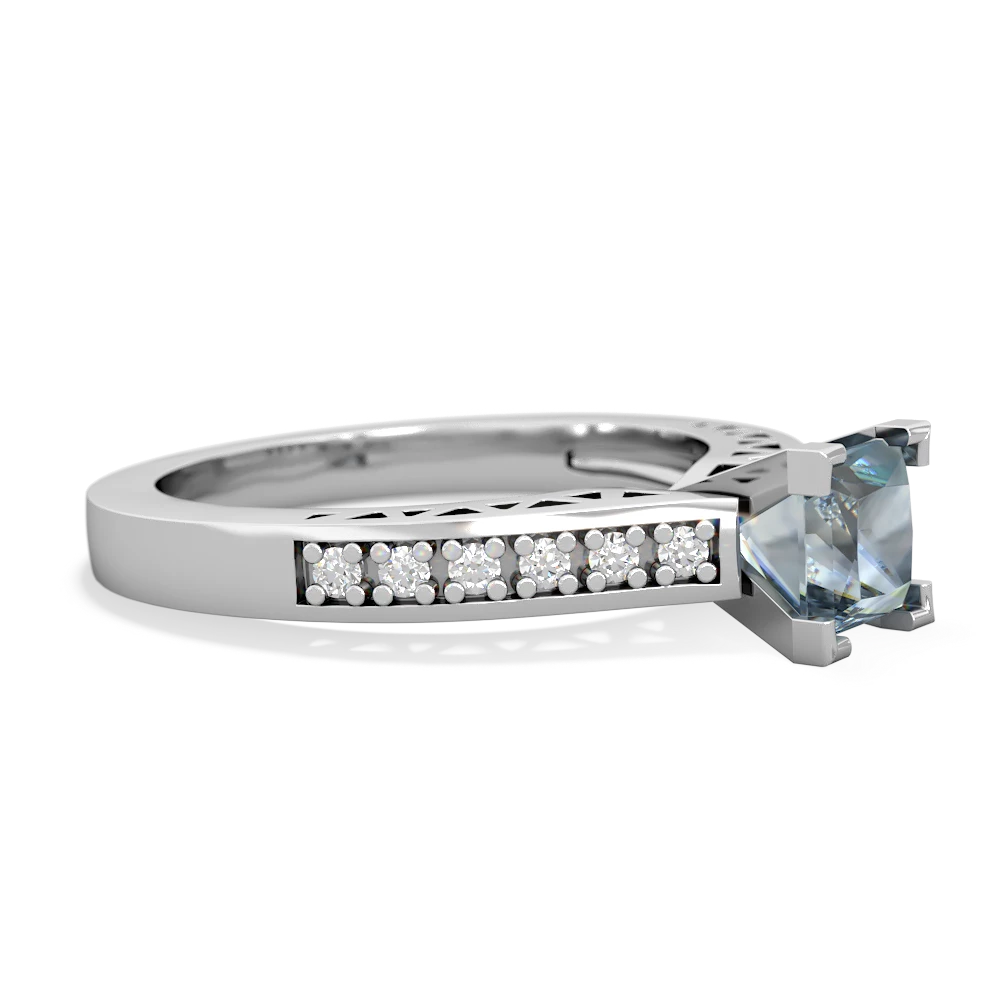 Aquamarine Art Deco Engagement 5Mm Square 14K White Gold ring R26355SQ