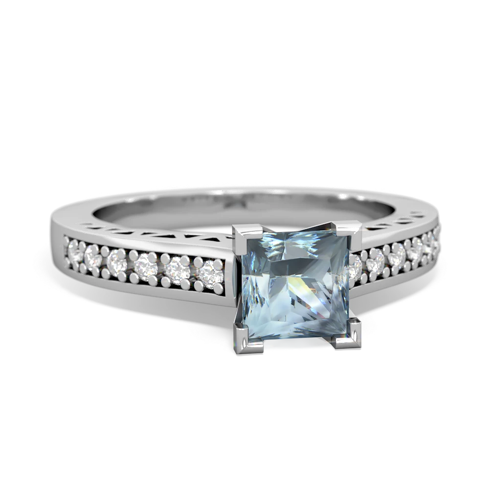 Aquamarine Art Deco Engagement 5Mm Square 14K White Gold ring R26355SQ