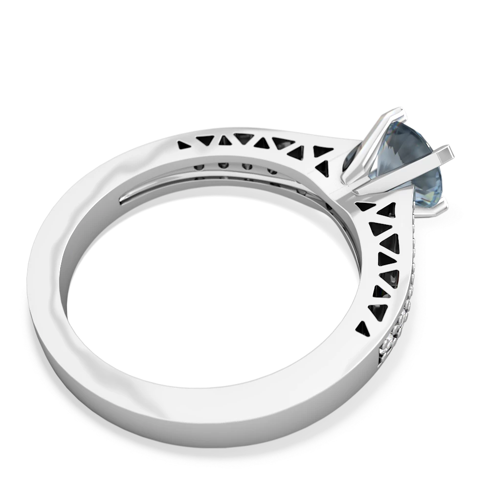 Aquamarine Art Deco Engagement 6Mm Round 14K White Gold ring R26356RD