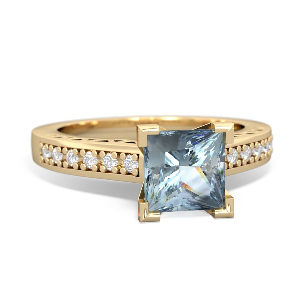 Aquamarine Art Deco Engagement 6Mm Princess 14K Yellow Gold ring R26356SQ