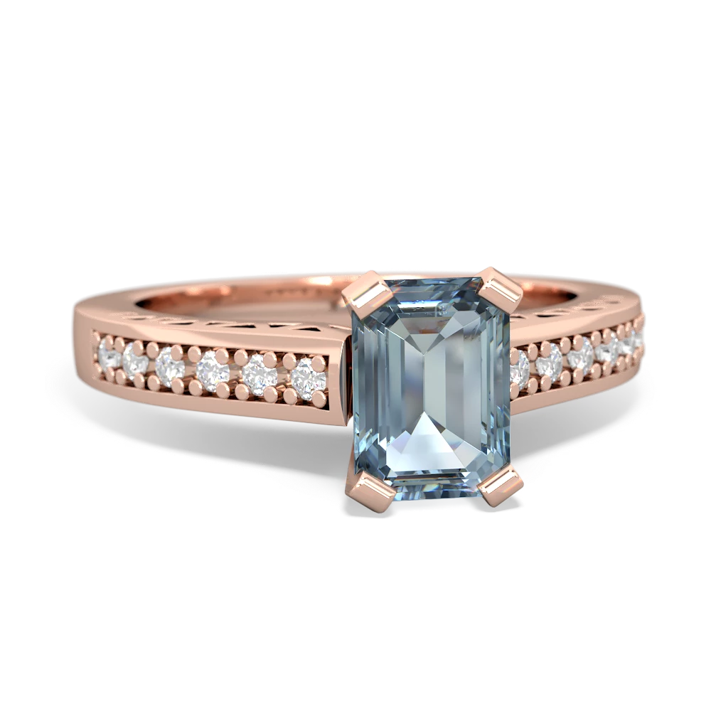 Aquamarine Art Deco Engagement 7X5mm Emerald-Cut 14K Rose Gold ring R26357EM