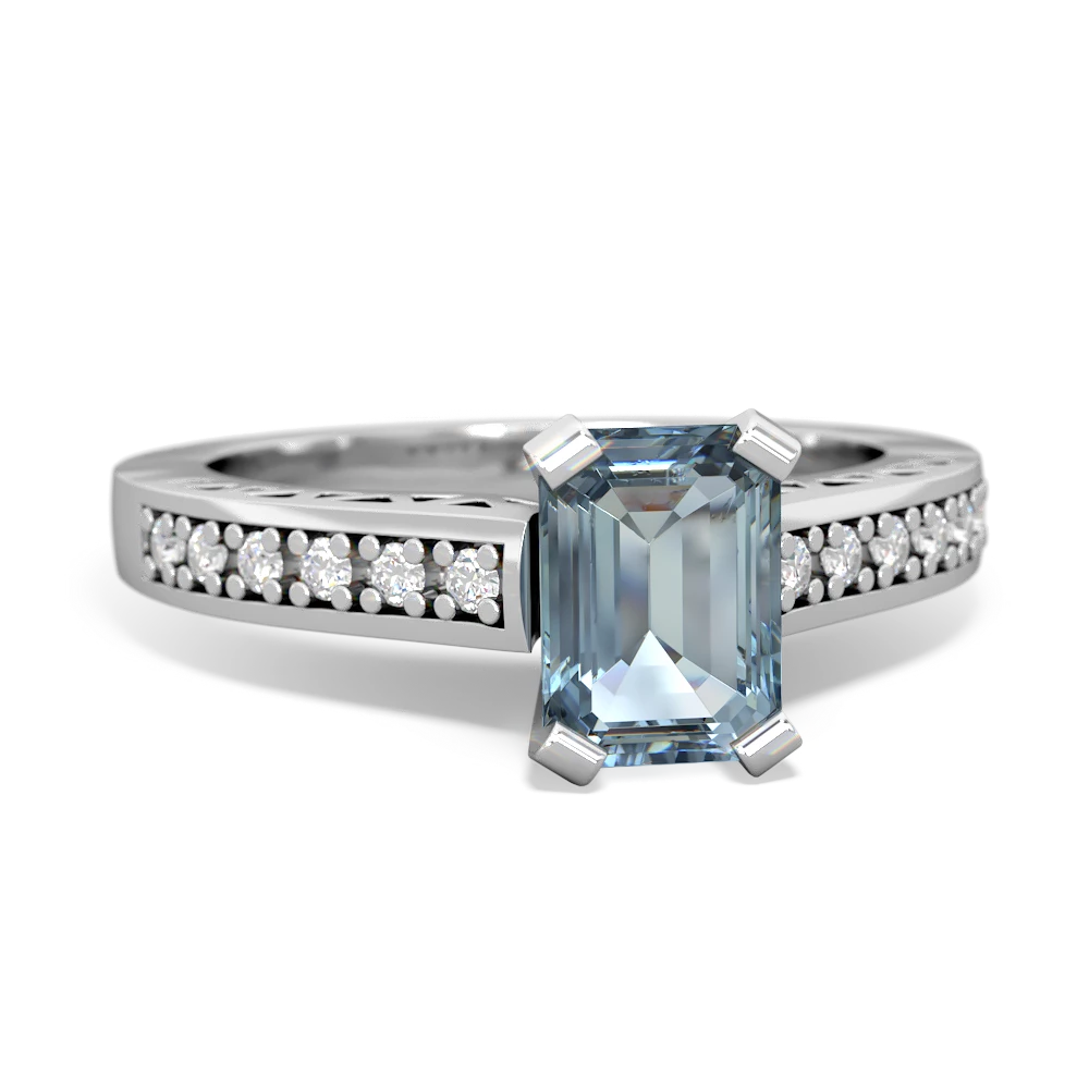 Aquamarine Art Deco Engagement 7X5mm Emerald-Cut 14K White Gold ring R26357EM