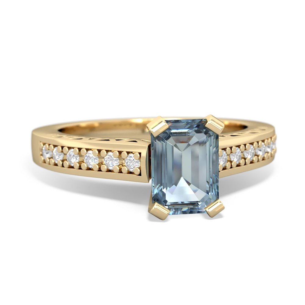 Aquamarine Art Deco Engagement 7X5mm Emerald-Cut 14K Yellow Gold ring R26357EM