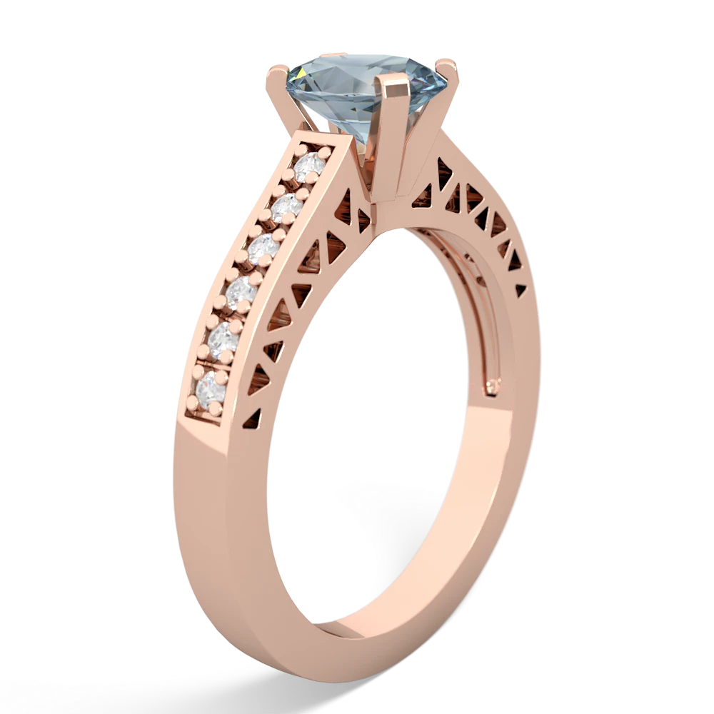 Aquamarine Art Deco Engagement 7X5mm Oval 14K Rose Gold ring R26357VL