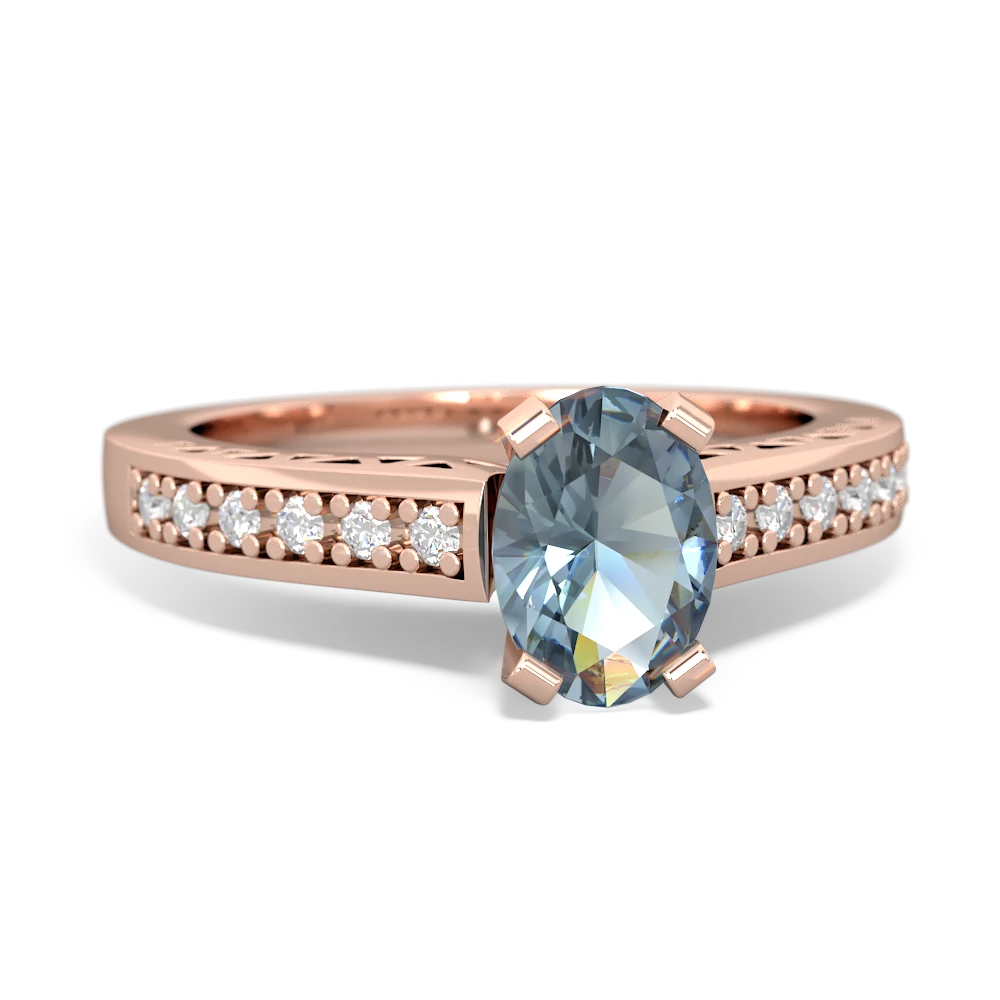 Aquamarine Art Deco Engagement 7X5mm Oval 14K Rose Gold ring R26357VL