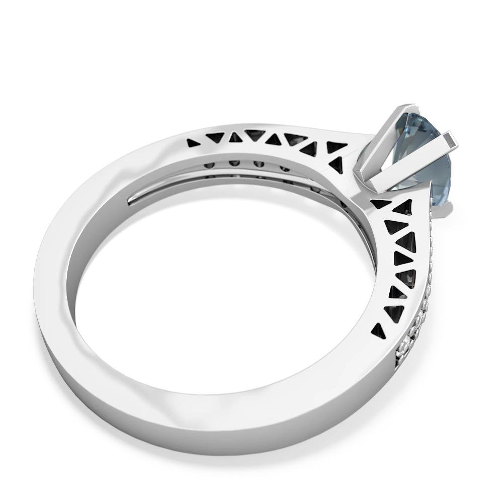 Aquamarine Art Deco Engagement 7X5mm Oval 14K White Gold ring R26357VL