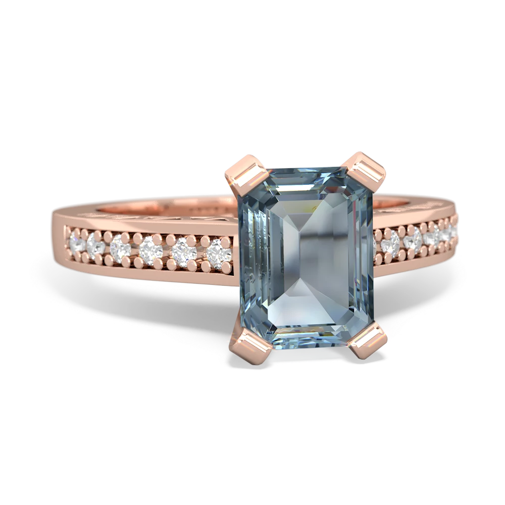 Aquamarine Art Deco Engagement 8X6mm Emerald-Cut 14K Rose Gold ring R26358EM