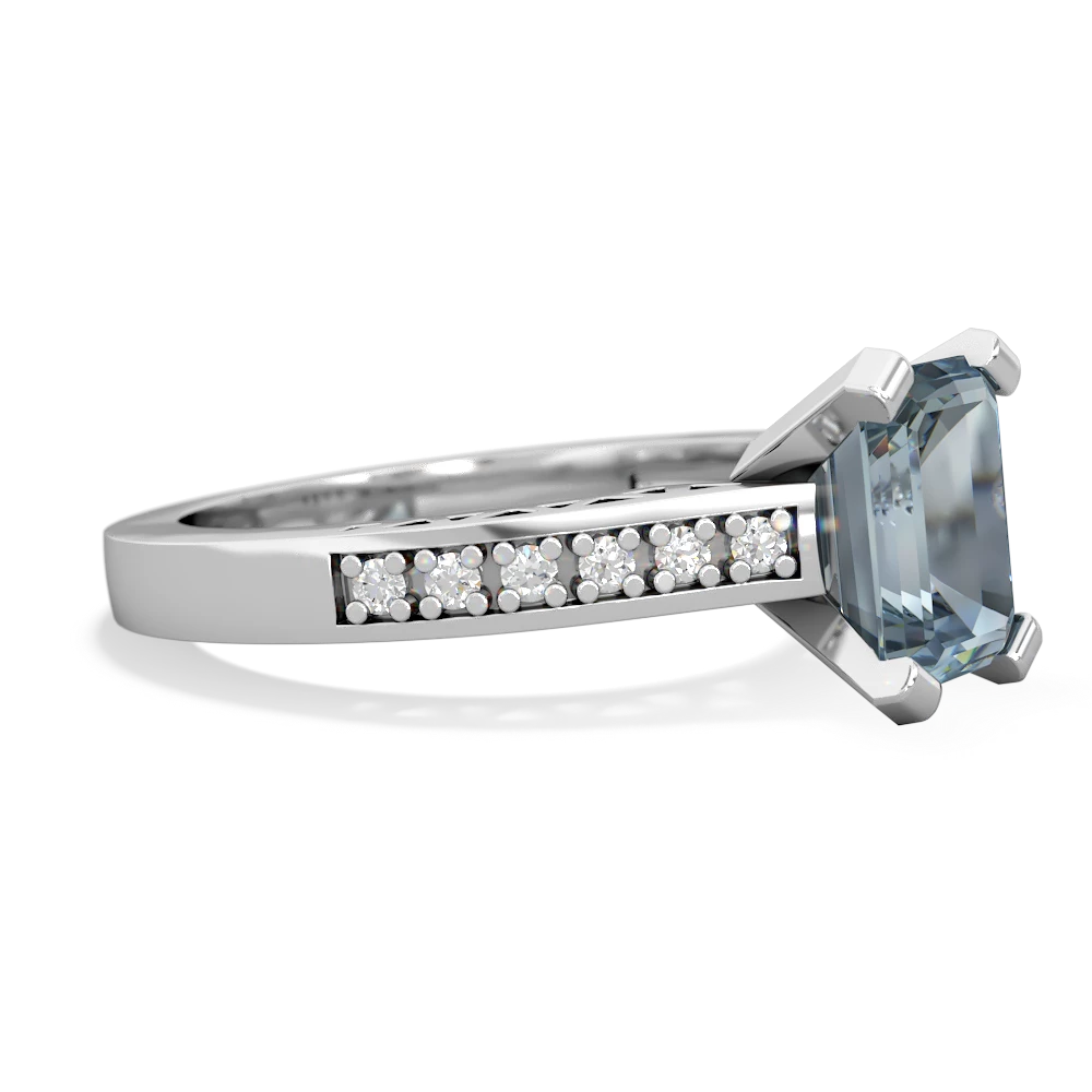 Aquamarine Art Deco Engagement 8X6mm Emerald-Cut 14K White Gold ring R26358EM