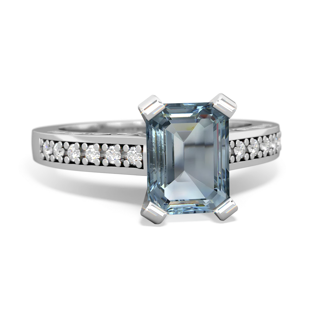 Aquamarine Art Deco Engagement 8X6mm Emerald-Cut 14K White Gold ring R26358EM