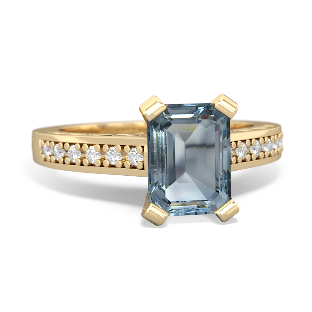 Aquamarine Art Deco Engagement 8X6mm Emerald-Cut 14K Yellow Gold ring R26358EM