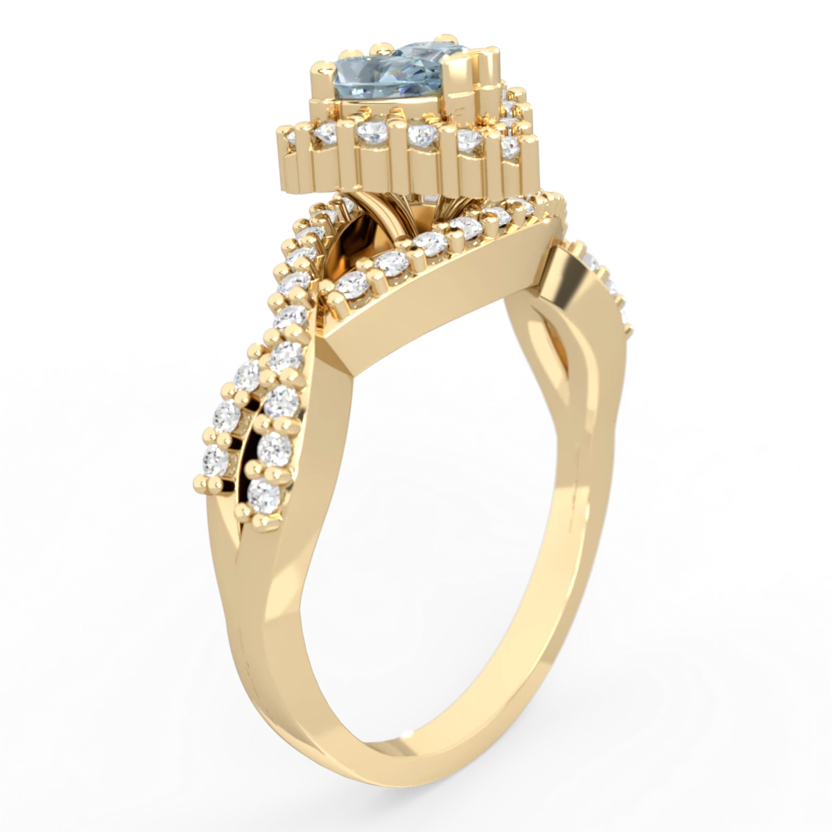 Aquamarine Diamond Twist 'One Heart' 14K Yellow Gold ring R2640HRT
