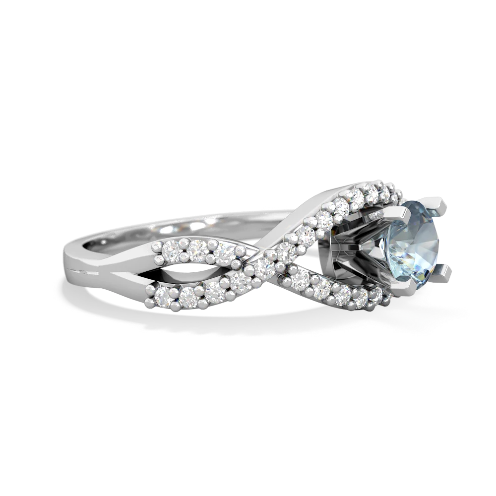 Aquamarine Diamond Twist 5Mm Round Engagment  14K White Gold ring R26405RD