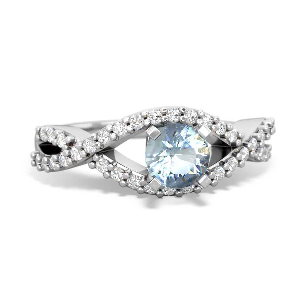 Aquamarine Diamond Twist 5Mm Round Engagment  14K White Gold ring R26405RD