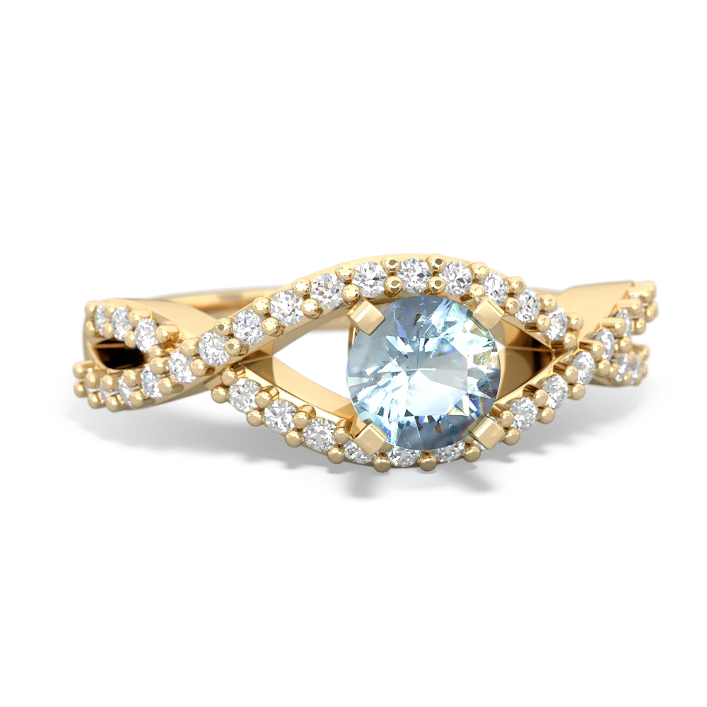 Aquamarine Diamond Twist 5Mm Round Engagment  14K Yellow Gold ring R26405RD