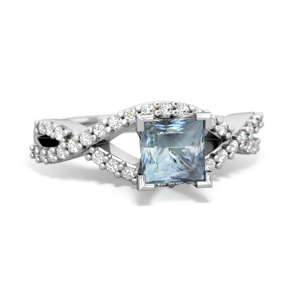 Aquamarine Diamond Twist 5Mm Square Engagment  14K White Gold ring R26405SQ