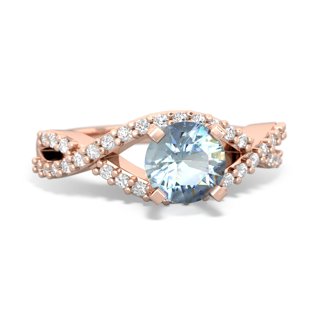 Aquamarine Diamond Twist 6Mm Round Engagment  14K Rose Gold ring R26406RD