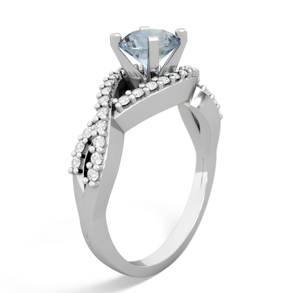 Aquamarine Diamond Twist 6Mm Round Engagment  14K White Gold ring R26406RD