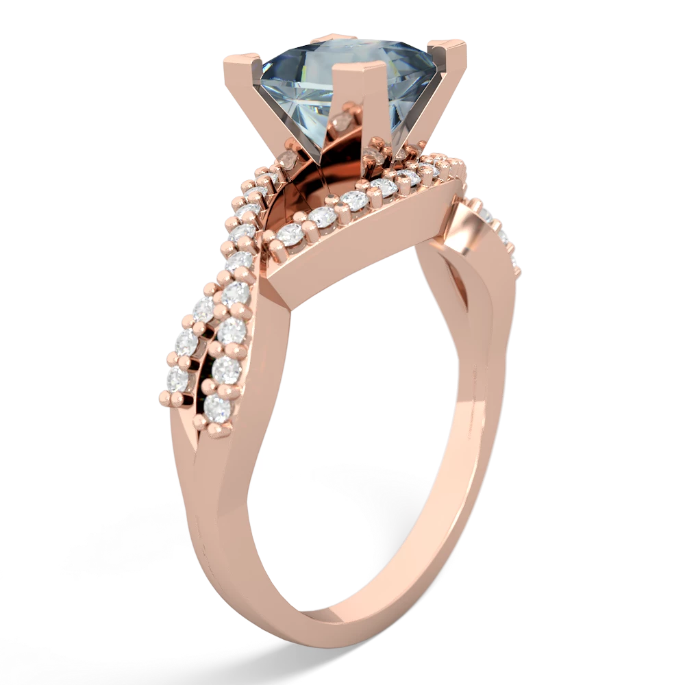 Aquamarine Diamond Twist 6Mm Princess Engagment  14K Rose Gold ring R26406SQ