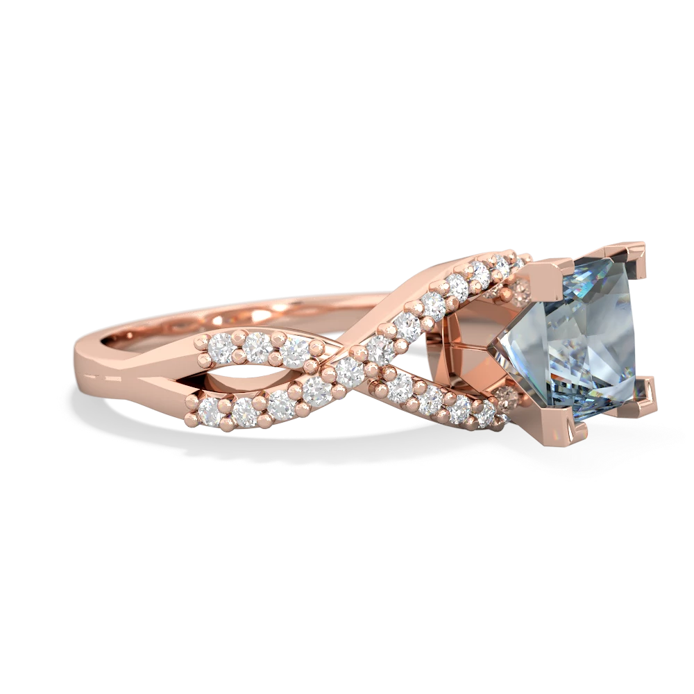 Aquamarine Diamond Twist 6Mm Princess Engagment  14K Rose Gold ring R26406SQ