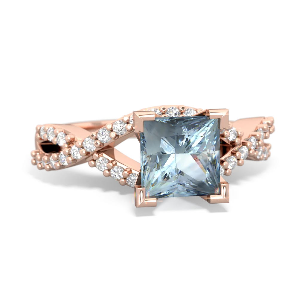 Aquamarine Diamond Twist 6Mm Princess Engagment  14K Rose Gold ring R26406SQ