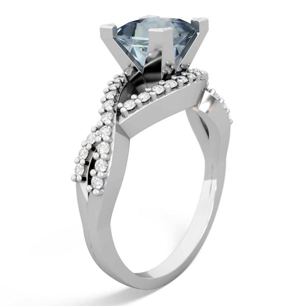 Aquamarine Diamond Twist 6Mm Princess Engagment  14K White Gold ring R26406SQ