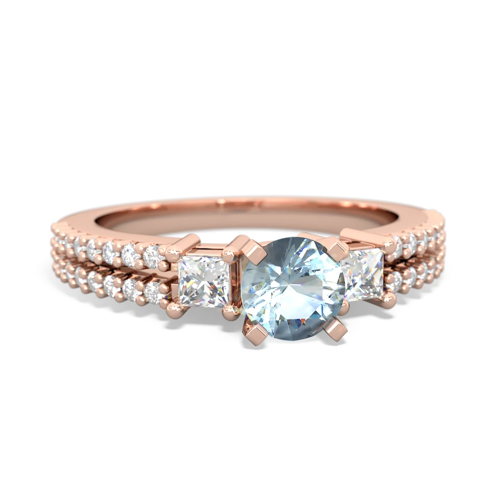 Aquamarine Classic 5Mm Round Engagement 14K Rose Gold ring R26435RD