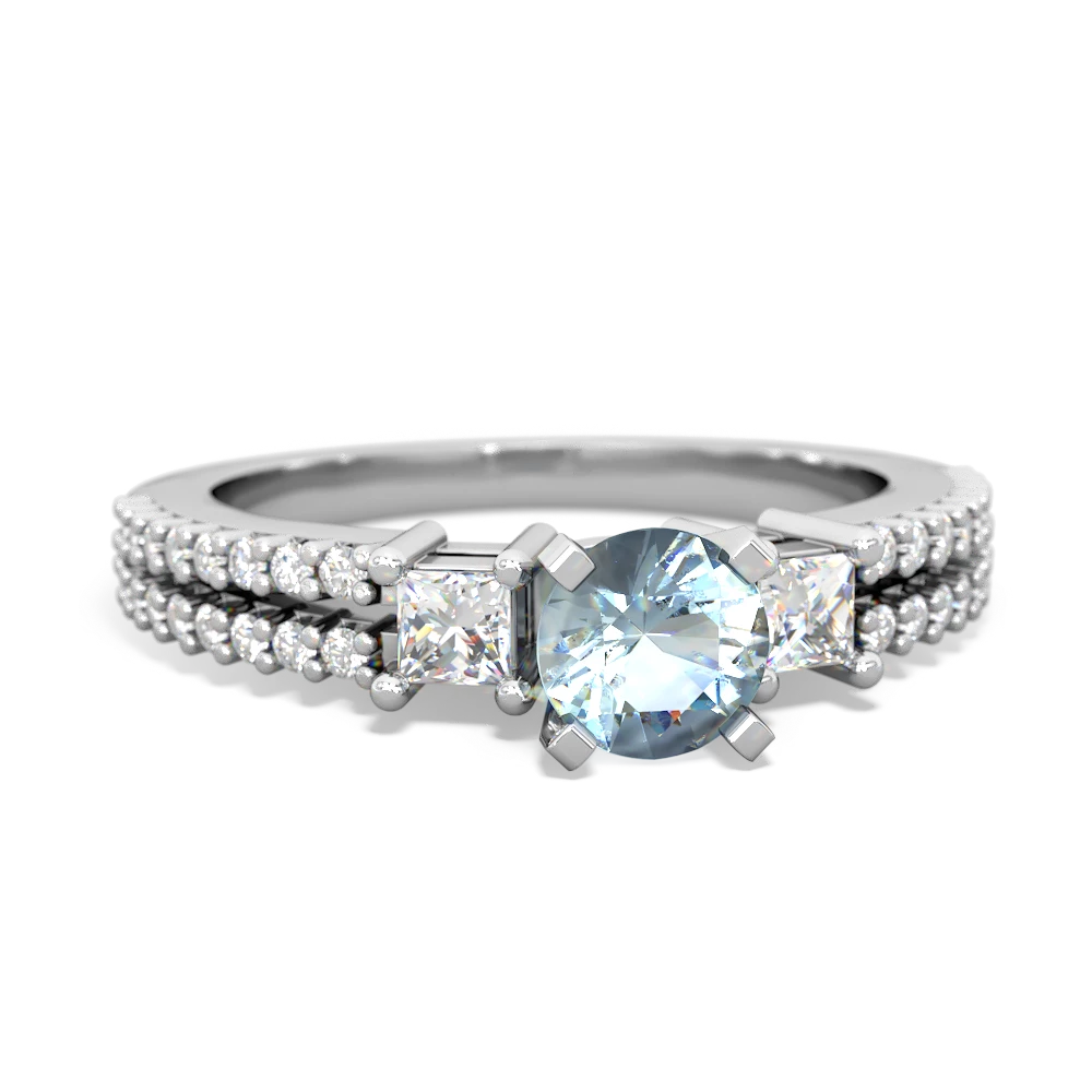 Aquamarine Classic 5Mm Round Engagement 14K White Gold ring R26435RD