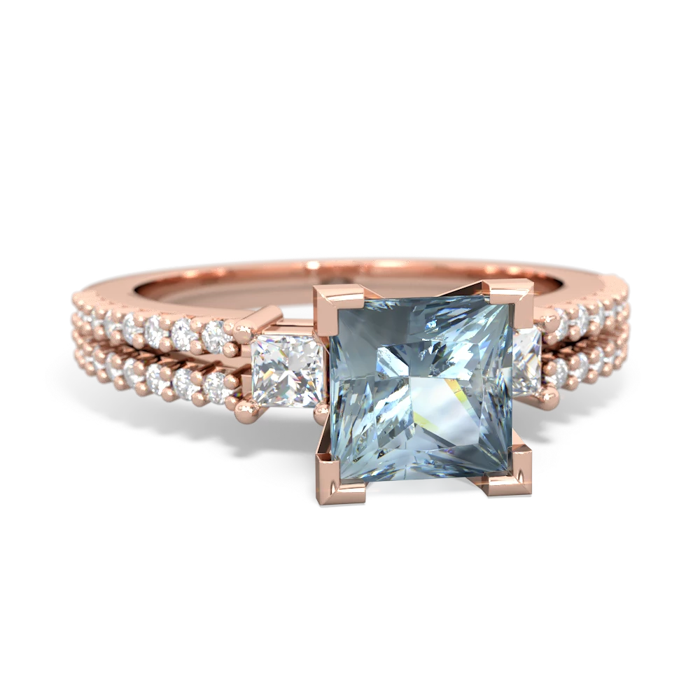 Aquamarine Classic 6Mm Princess Engagement 14K Rose Gold ring R26436SQ