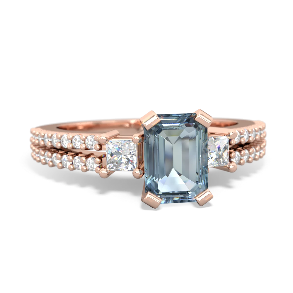 Aquamarine Classic 7X5mm Emerald-Cut Engagement 14K Rose Gold ring R26437EM