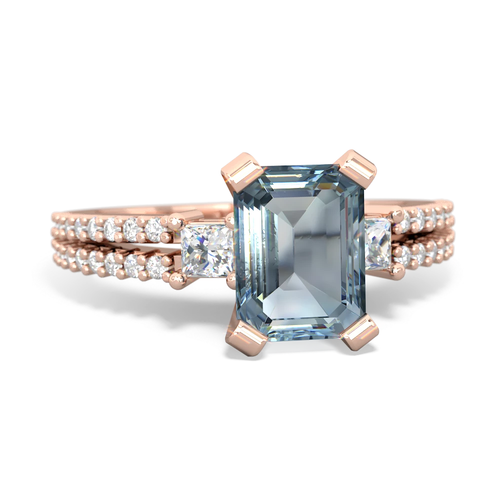 Aquamarine Classic 8X6mm Emerald-Cut Engagement 14K Rose Gold ring R26438EM